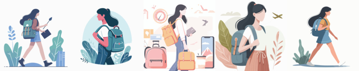 vector character woman carrying bag