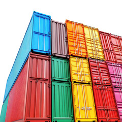 Fototapeta premium Colorful cargo containers stacked at a shipping yard showcasing vibrant hues during daylight, Colorful Cargo Shipment A Vibrant Display Shipping Containers