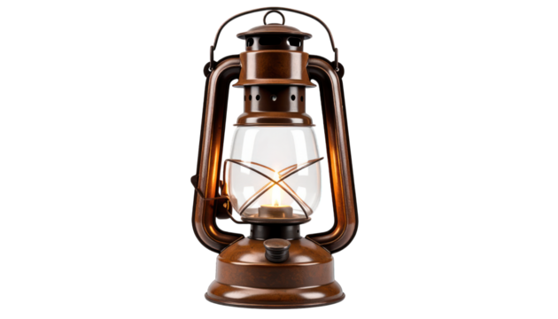 Vintage brown lantern with flame