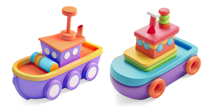 Colorful Cartoon Tugboat Illustration on a Transparent Background
