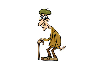 Cartoon depiction of an elderly gentleman with a walking stick
