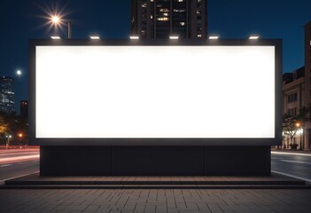 Fototapeta premium Blank Illuminated Billboard Mockup Night City Street Urban Advertising Space Lightbox Display