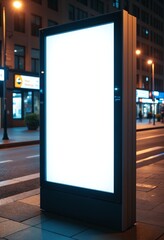 Blank Illuminated Billboard Mockup Night City Street Urban Advertising Space Lightbox Display
