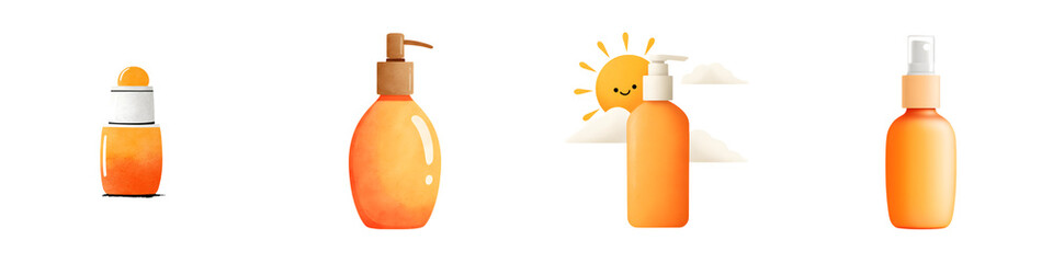 Assortment of orange sunscreen and skincare products