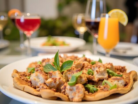 Different food and drinks on the table catering