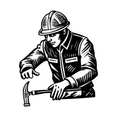A vintage style illustration showing construction worker