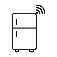 Smart refrigerator minimalist icon connected to wireless internet with outline style