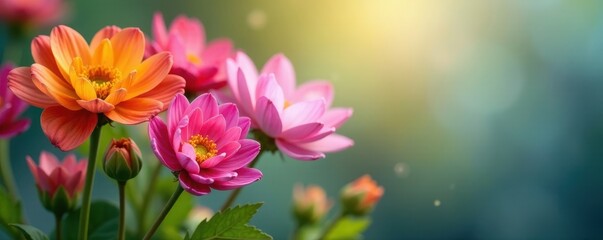 Close-up of colorful flowers, soft focus background, detail, aesthetic