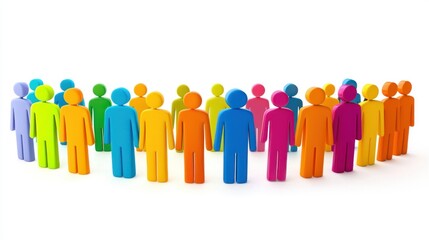 Fototapeta premium A group of colorful, 3D human figures standing in a circle, with a white background.