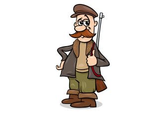 Cartoon Hunter with Shotgun and Big Moustache Ready for Outdoor Adventure