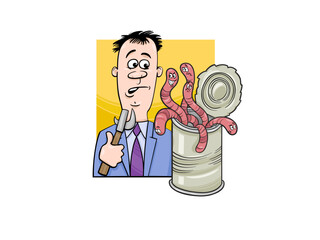 Man Opens Can Of Worms With Fork Looks Horrified