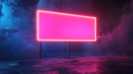 Vibrant Neon Sign with Blank Display Area in a Dark Concrete Space