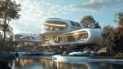 Spectacular futuristic residence design nestled in natural picturesque lakeside setting