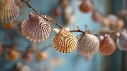 Seashell garland decor ideas for coastal home decor and beach themed party decorations and crafts project