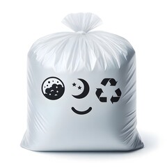 white plastic trash bag isolated on white background 