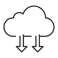 Outline cloud with download arrows represents data transfer and cloud storage