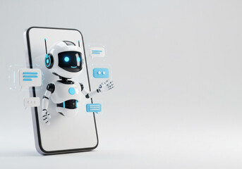 Innovative robot assistant engaging in conversation through a smartphone interface in a modern digital environment