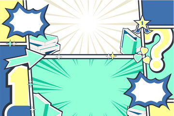 Cartoon Comic Education Template with Books and Achievement, Fun and creative comic book layout with a focus on education and success Ideal for classroom posters and social media