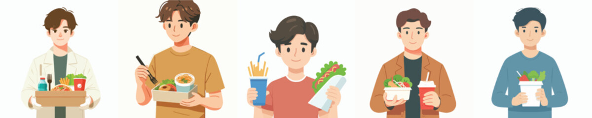 young man character vector holding food