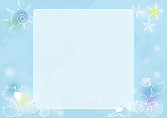 水彩画風貝殻のフレーム枠イラスト