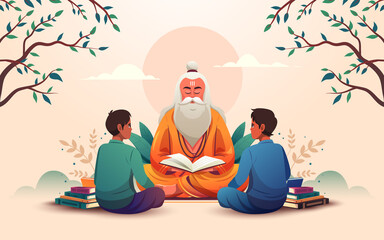 Guru Purnima Lecture with Teacher and Students Illustration