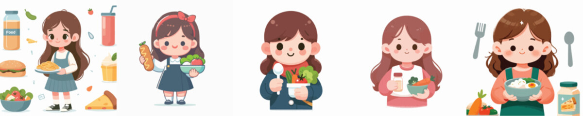 vector character girl holding food