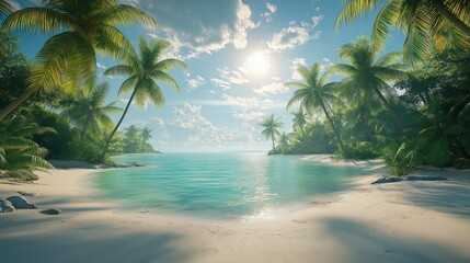 Obraz premium Tropical beach with palm trees and clear turquoise water