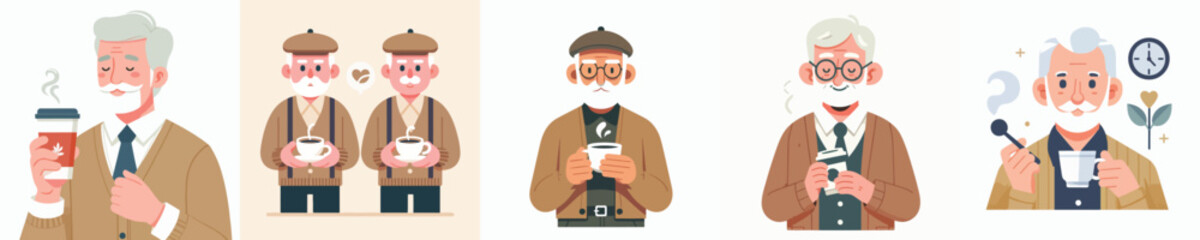vector character grandfather holding coffee