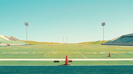 Empty football field under a clear sky