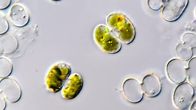 Cosmarium algae cells under microscope 