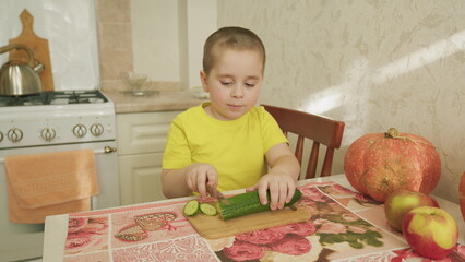 A Child Actively and Joyfully Preparing a Healthy, Delicious Snack in the Kitchen at Home