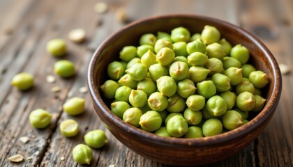 edamame pods in rustic bowl, fresh and bright, protein rich soy snack, natural lighting, wooden table background, simple and wholesome