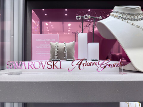 Swarovski and Ariana Grande showcase elegant jewelry in a Penang retail store