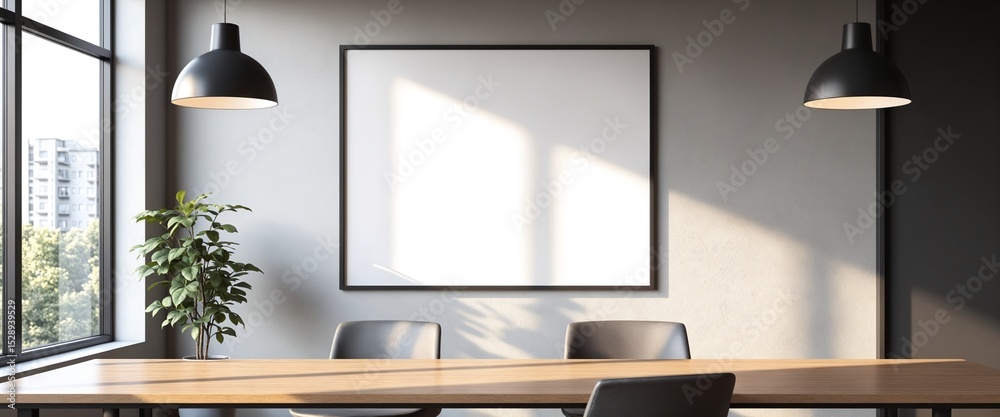 Poster modern office interior mockup with empty white poster template for display and promotion use