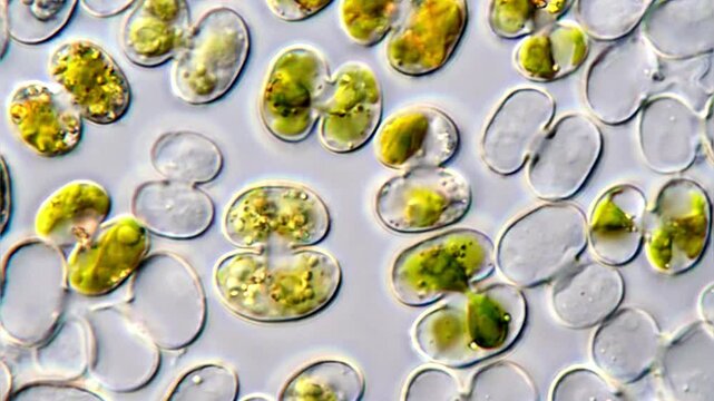 Green algae under microscope, Cosmarium Algae cell 