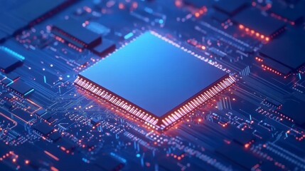 Obraz premium Close-up of a computer processor chip on a circuit board. (1)