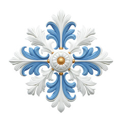 Intricate Decorative Blue and White Floral Design with Central Gold Element Ideal for Modern Art Applications