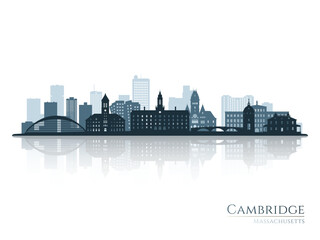 Fototapeta premium Cambridge skyline silhouette with reflection. Landscape Cambridge, Massachusetts. Vector illustration.