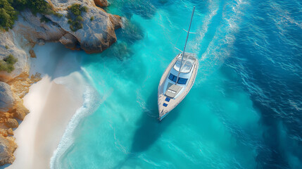 Illustration of luxury cruise ship and speedboat sailing through the vast ocean waters under summer sky ,Yacht sailing in the clear blue sea