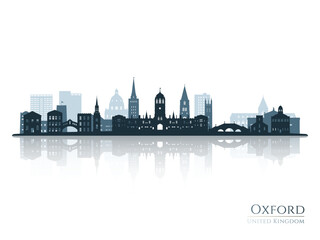 Obraz premium Oxford skyline silhouette with reflection. Landscape Oxford, UK. Vector illustration.