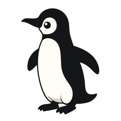 Obraz premium Minimalist Cartoon Penguin Black Silhouette Vector with Big Eyes and Flippers on White Background