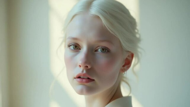 Portrait of a Young Woman with Albinism in Soft Natural Light - Awareness and Beauty