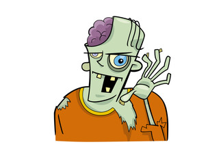 Cartoon Cow with Brown and White Spots in a Field