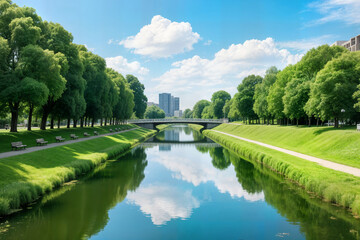 a serene and picturesque scene of a canal or river concept una escena serena y pintoresca del concepto de canal o r&iacute;o une sc&egrave;ne sereine et pittoresque d'un canal ou d'un concept fluvial kanal manzara