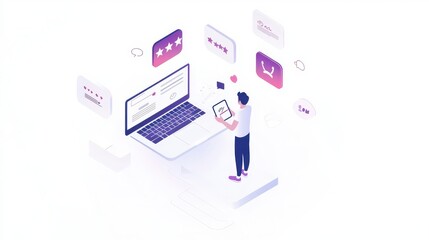 Digital Marketing Review and User Feedback Concept Illustration