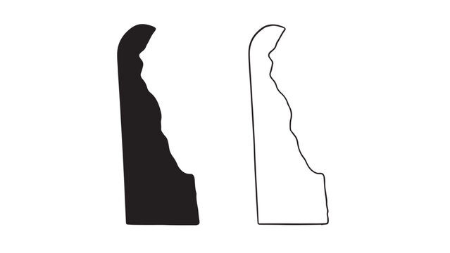 Delaware state map with black silhouette and outline on white background