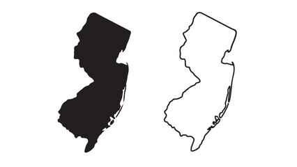 New Jersey state map with black silhouette and outline on white background