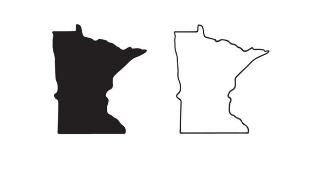 Minnesota state map with black silhouette and outline on white background