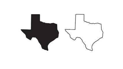 Texas state map with black silhouette and outline on white background