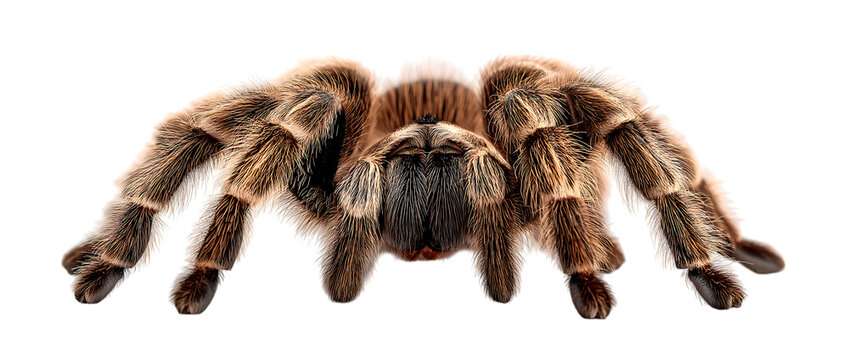 Close up big brown tarantula spider with brown color and fur, poisonous and dangerous spider isolated on a transparent background